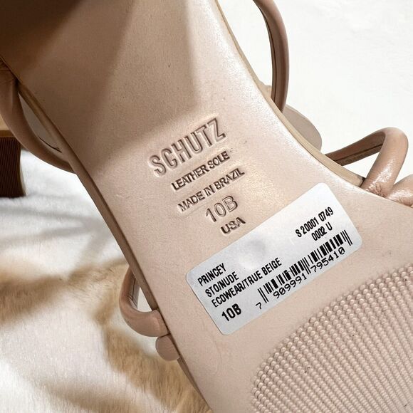 Schutz Princey Leather Sandals Shoes Block Heels Women’s 10 B True Beige Tan - Picture 8 of 11